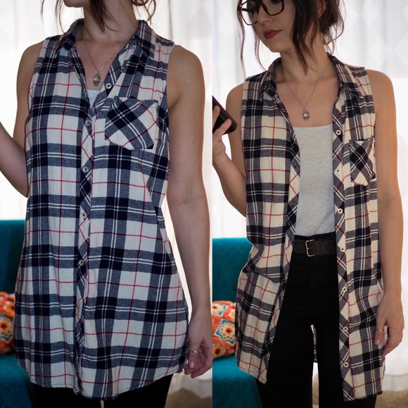 Sleeveless flannel shirt dress button down - Picture 5 of 5